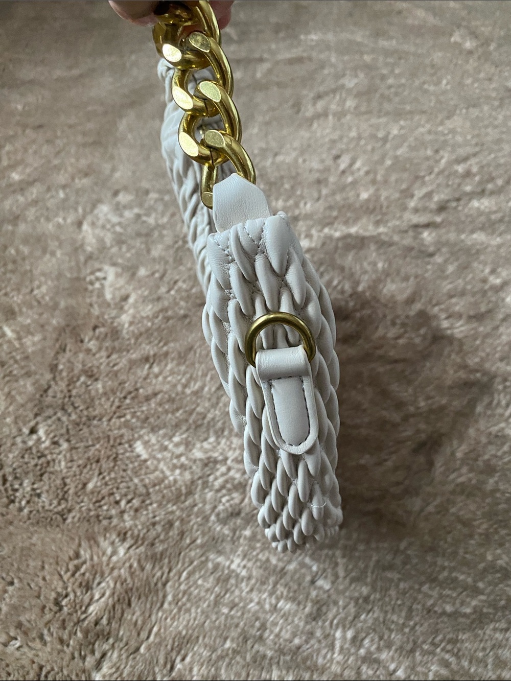 Rachel Zoe White Woven Crescent Shoulder Bag with Gold Chain Handle - Picture 3 of 9